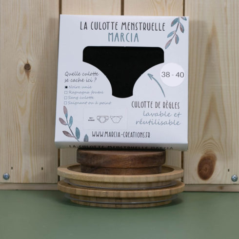 Culotte menstruelle Noire unie (flux légers, moyen ou abondants) Marcia Créations chez Annagram, épicerie vrac, produits bio et locaux située au Mans